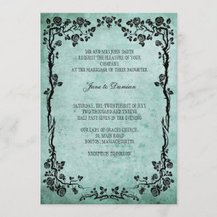 Vintage Blumenhochzeit Einladung in Blue