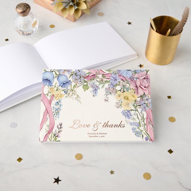 Vintage Blumenhochzeit Gästebuch (Vorderseite Offen)