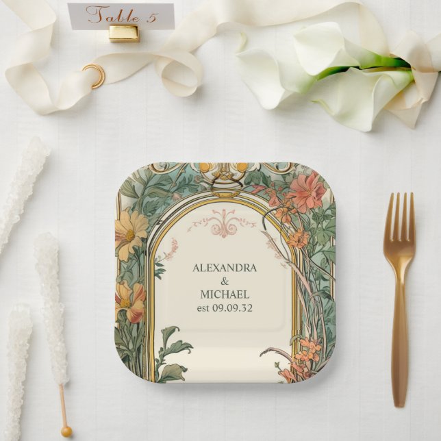 Vintage Blumenhochzeit Pappteller (Hochzeit)