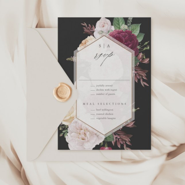Vintage Blumenhochzeit RSVP Karte (Vintage Floral Bouquet Black Wedding RSVP Cards.)