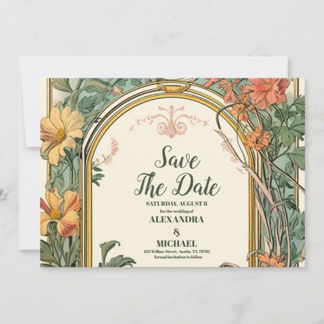 Vintage Blumenhochzeit Save The Date (Vorderseite)