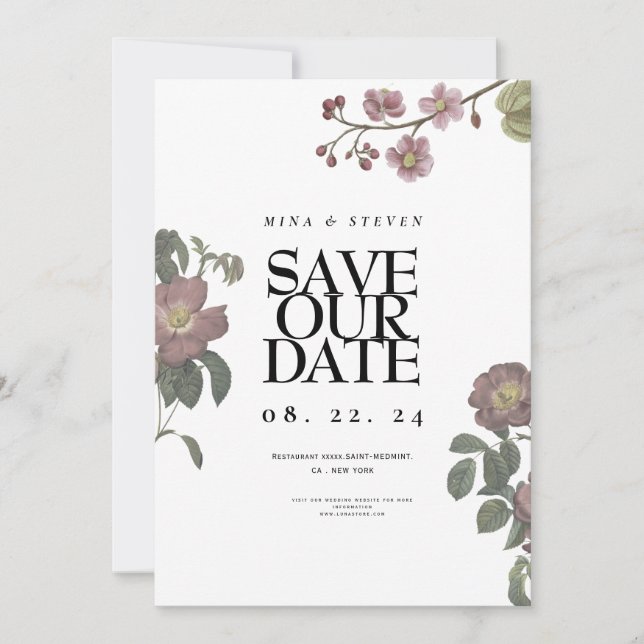Vintage Blumenhochzeit Save The Date (Vorderseite)