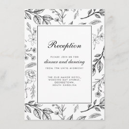 Vintage Blumenhochzeit Schwarz-weiß Begleitkarte