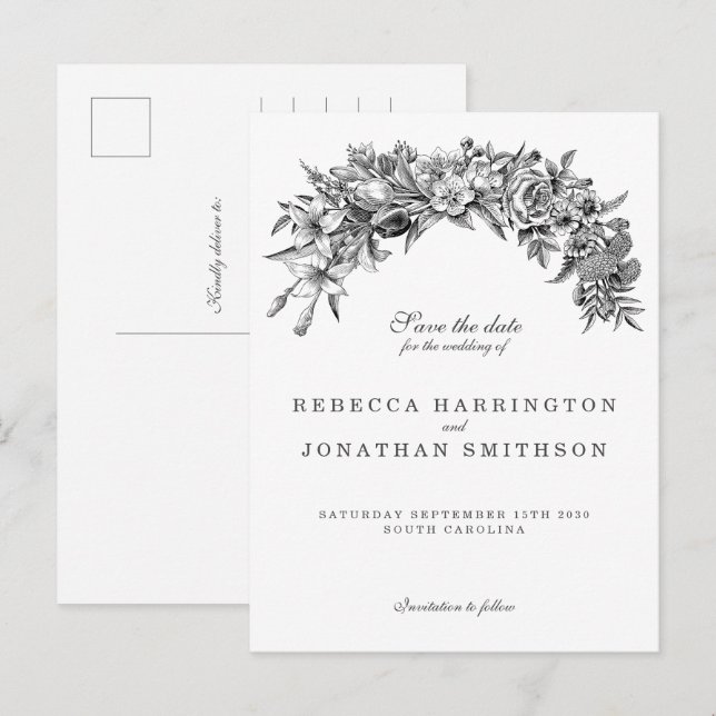 Vintage Blumenhochzeit speichert das Datum Postkarte (Vorne/Hinten)