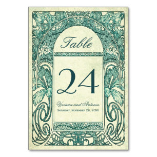 Vintage Blumenhochzeiten Tischnummern Türkis