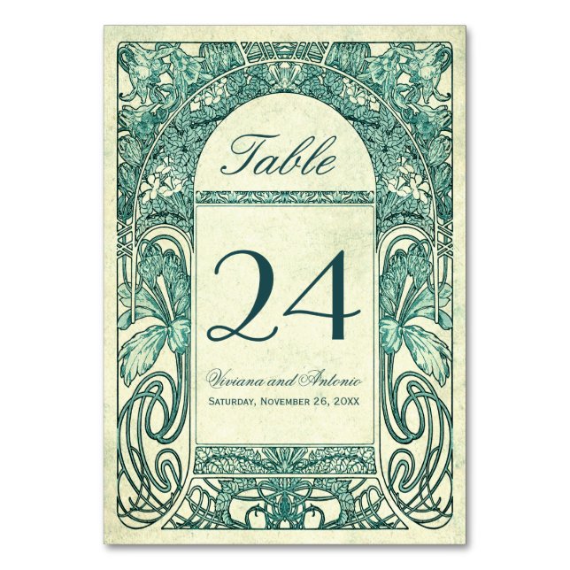 Vintage Blumenhochzeiten Tischnummern Türkis (Vorderseite)
