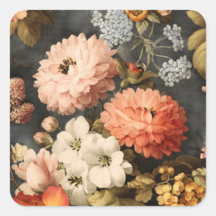 Vintage-Blumenillustration mit gemischten Blüten Quadratischer Aufkleber
