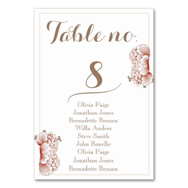 Vintage Blumenkarten für Hochzeitstische Tischnummer (Vorderseite)