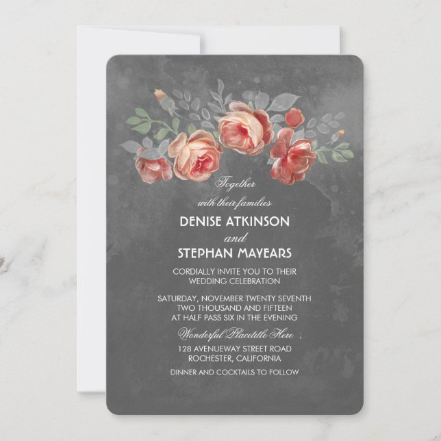 Vintage Blumenkhalkboard-Hochzeit Einladung (Vorderseite)
