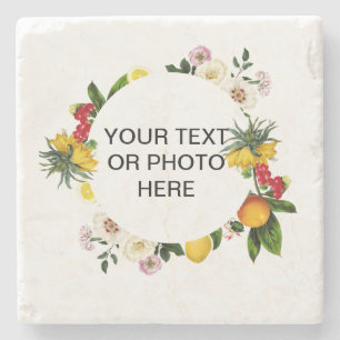 Vintage-Blumenkranz mit individuellem Text Steinuntersetzer
