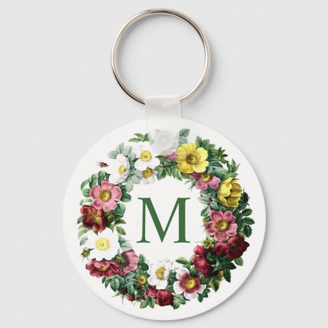 Vintage Blumenkreislaufmonogramm Schlüsselanhänger (Vorderseite)