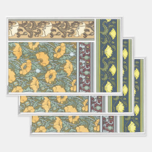 Vintage-Blumenkunst Art Nouveau Mohnblumen Geschenkpapier Set