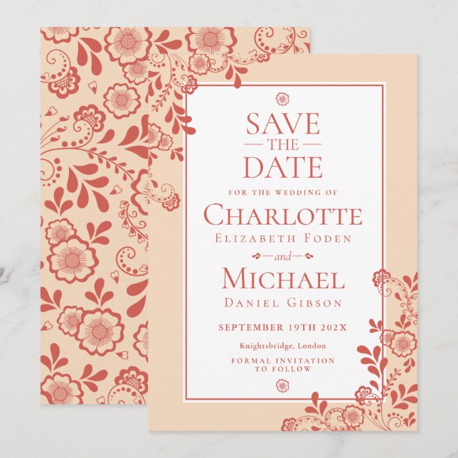 Vintage Blumenlatte Save the Date Einladung (Vorne/Hinten)