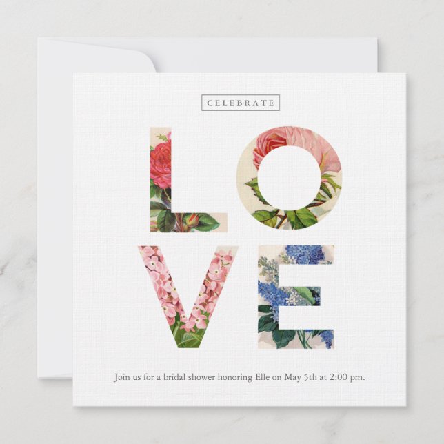 Vintage Blumenliebe Brautdusche Einladung (Vorderseite)