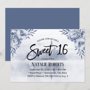 Vintage Blumenmesse Misty Lake Sweet 16 Einladung