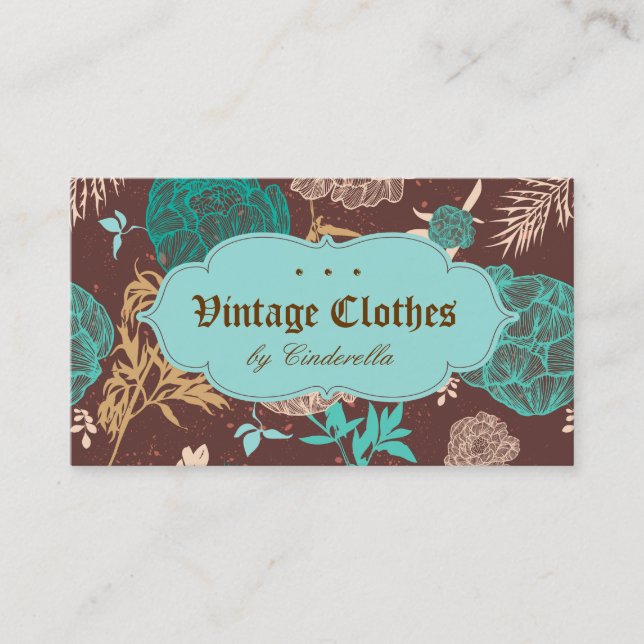 Vintage Blumenmode-Kleidung aquamarines blaues Visitenkarte (Vorderseite)