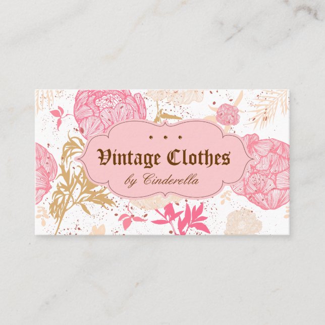 Vintage Blumenmodeon Kleidung Rosa Weißcreme Visitenkarte (Vorderseite)