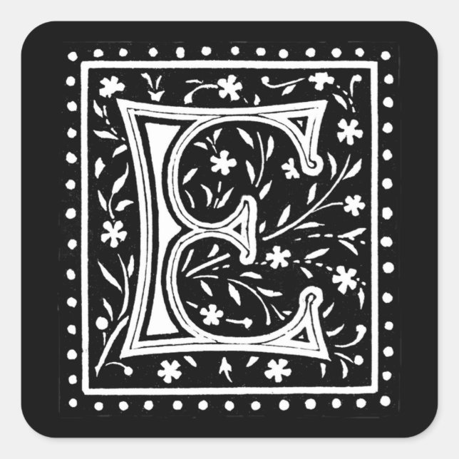 Vintage-Blumenmonogramm 'E' - Aufkleber (Vorderseite)