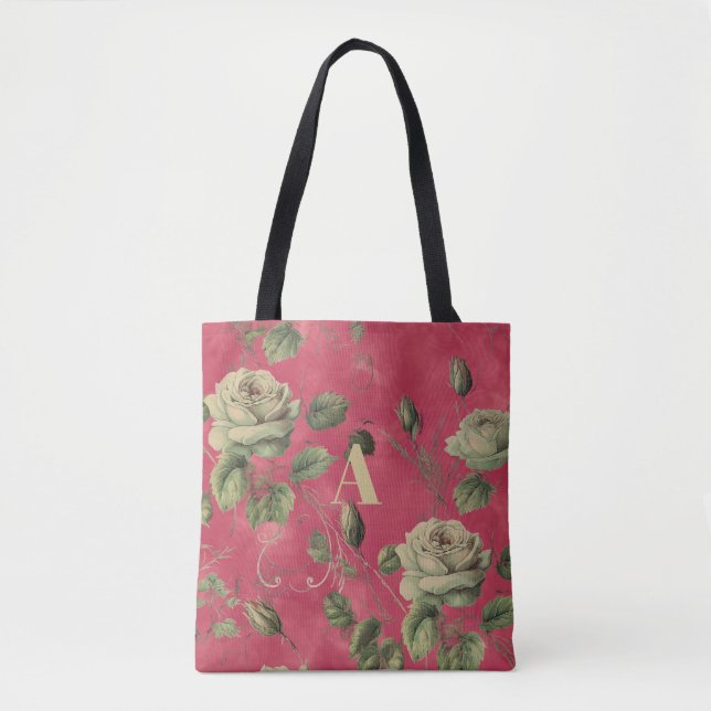 Vintage Blumenmonogramm  Tasche (Vorderseite)