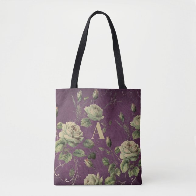 Vintage Blumenmonogramm  Tasche (Vorderseite)