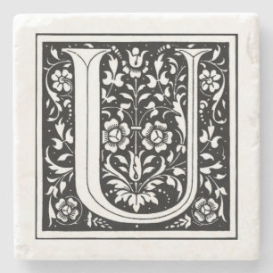 Vintage-Blumenmonogramm 'U' Steinuntersetzer