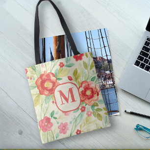 Vintage-Blumenmonogramm-Wasserfarbe elegant Tasche