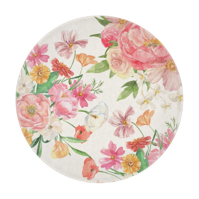 Vintage Blumenmotive Rosa Blume Küchendekoration Schneidebrett (Vorderseite)