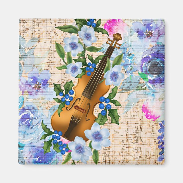 Vintage Blumenmusik Violine Magnet (Vorne)