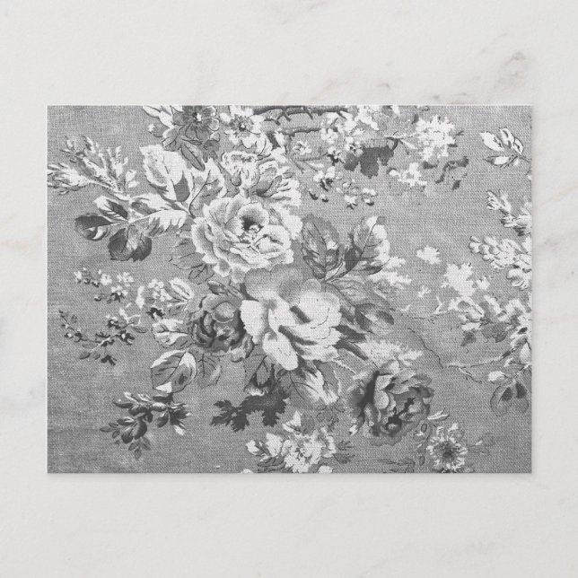 Vintage Blumenmuster aus schwarzem und weißem Stof Postkarte (Vorderseite)