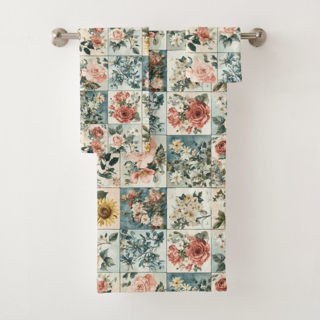 Vintage Blumenmuster-Design Badhandtuch Set (Insitu)