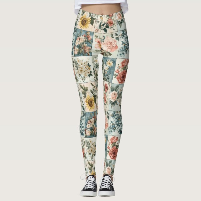 Vintage Blumenmuster-Design Leggings (Vorderseite)