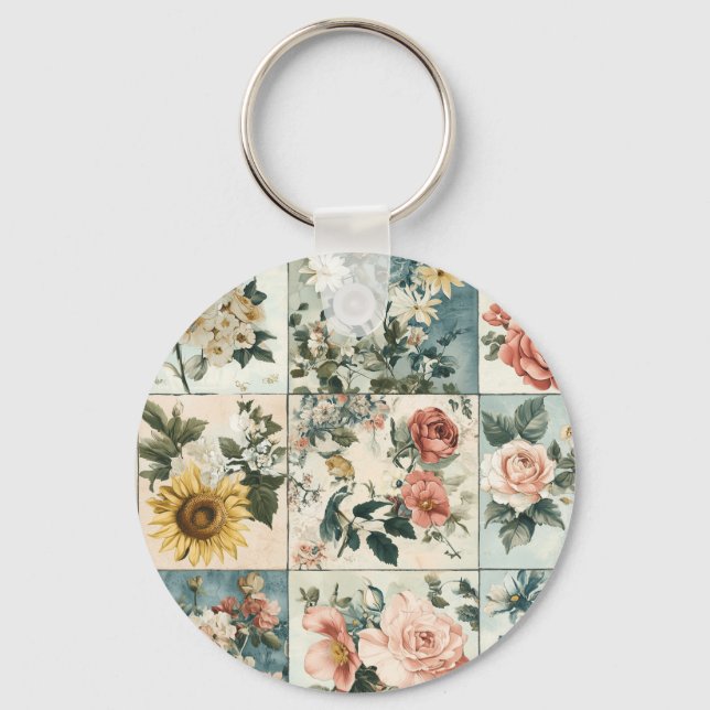 Vintage Blumenmuster-Design Schlüsselanhänger (Vorderseite)