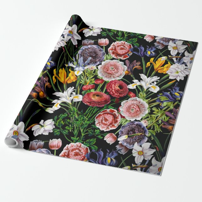 Vintage Blumenmuster im Frühling Geschenkpapier (Ungerollt)
