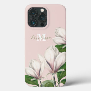 Vintage-Blumenmuster Magnolie Rosa Monogramm Name Case-Mate iPhone Hülle