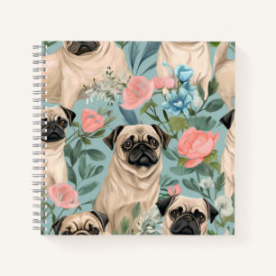 Vintage-Blumenmuster mit Mops-Motiv Hübscher botan Notizbuch