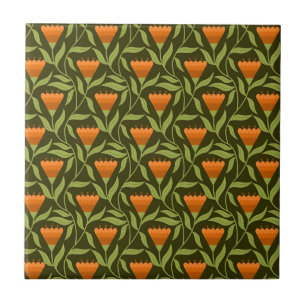 Vintage Blumenmuster mit orangen Tulpen Fliese