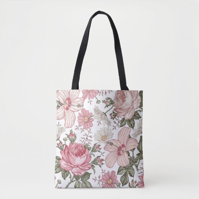 Vintage-Blumenmuster mit Rosen Tasche (Vorderseite)