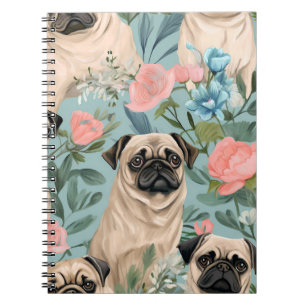 Vintage-Blumenmuster Mops Muster Süße botanische H Notizblock