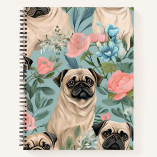 Vintage-Blumenmuster Mops Muster Süße botanische H Notizbuch