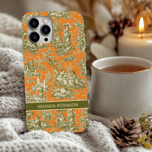 Vintage-Blumenmuster Olivenorange Toile de Jouy iPhone 16 Hülle