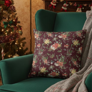 Vintage Blumenmuster Poinsettie Weihnachten Rot Kissen