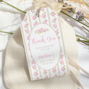 Vintage Blumenmuster Rosa Rosen Baby-Party Geschenkanhänger