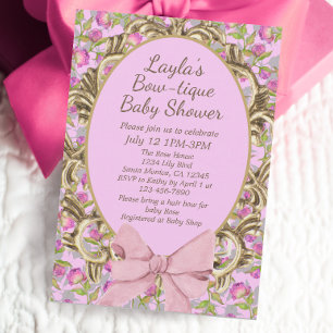 Vintage Blumenpinke Boutique Babydusche Einladung