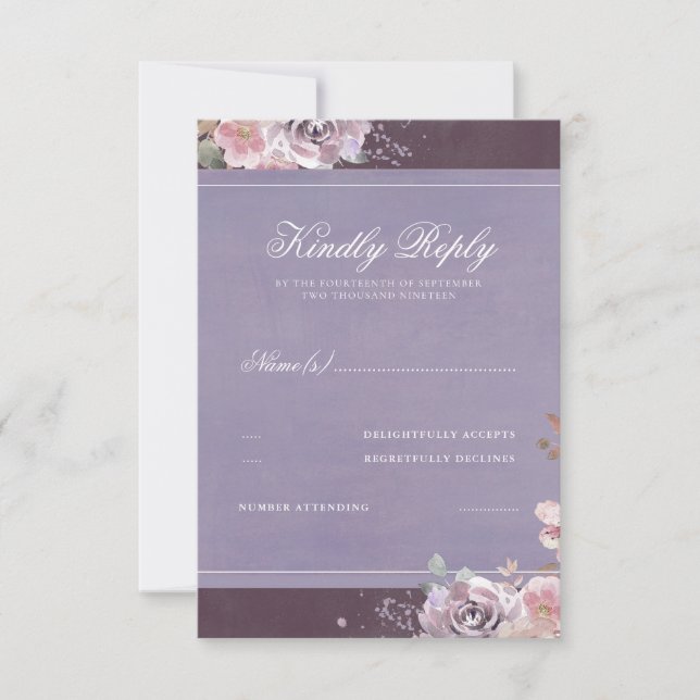 Vintage Blumenplum Lilac und Mauve Wedding RSVP (Vorderseite)