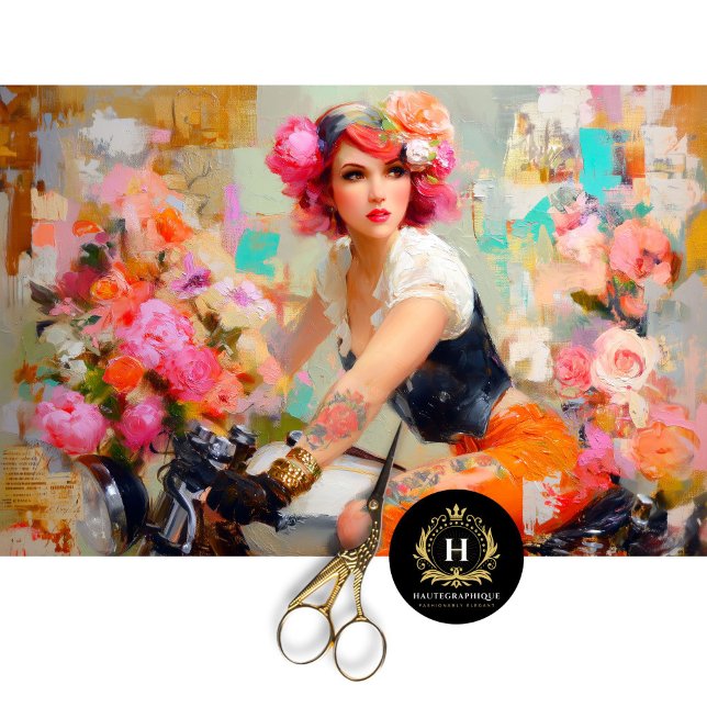 Vintage Blumenradfahrerin Dekoupage Seidenpapier (Von Creator hochgeladen)