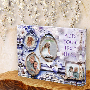Vintage-Blumenrahmen-Collage mit sanftem Lavendel Fotoblock