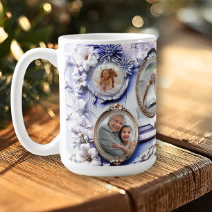 Vintage-Blumenrahmen-Collage mit sanftem Lavendel Kaffeetasse