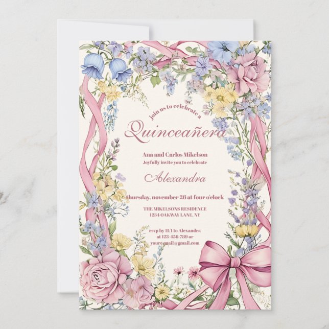 Vintage-Blumenrahmen Quinceañera  Einladung (Vorderseite)