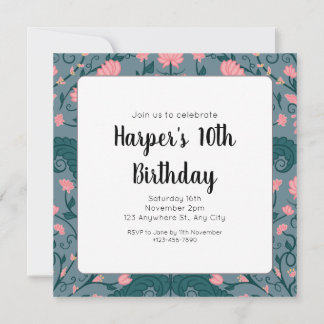 Vintage Blumenrinde - Einladung zum Geburtstag