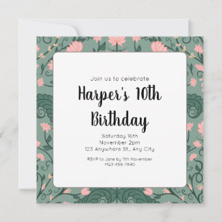 Vintage Blumenrinde - Einladung zum Geburtstag